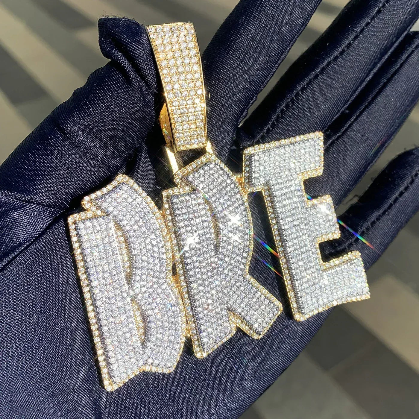 Two-Tone Letter Pendant Necklace | DIY CZ Iced Out Hip Hop Men’s Jewelry - CaratixJewelry